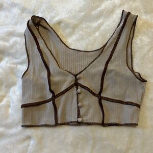 Cider | Brown Button Contrast Seam Crop Top